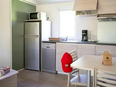 Cuisine ou kitchenette dans l'établissement Mobil-home avec Terrasse et Salon de jardin pour 6 personnes - API-1-52-1185