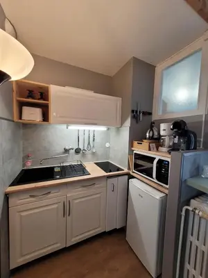 Cuisine ou kitchenette dans l'établissement Appartement à La bourboule