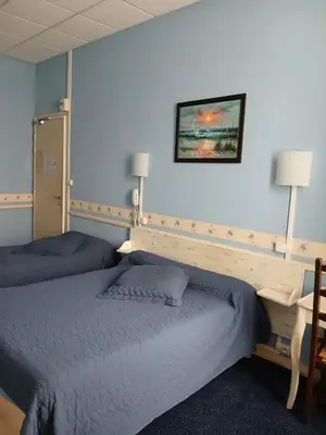 Un ou plusieurs lits dans un hébergement de l'établissement Hôtel Les Platanes