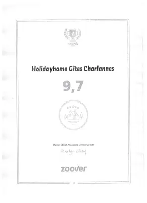 Certificat, récompense, panneau ou autre document affiché dans l'établissement '' Gite Q'uatre '' Charlannes